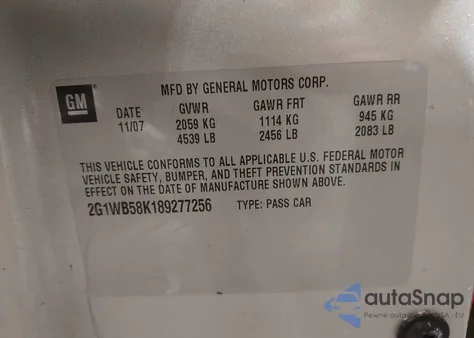 2008 Chevrolet Impala Ls from USA, damaged, VIN 2G1WB58K189277256